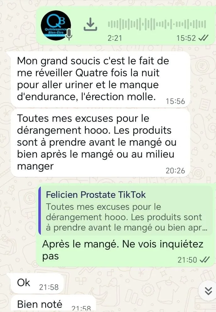 Capture WhatsApp - Témoignage client sur les réveils la nuit et endurance